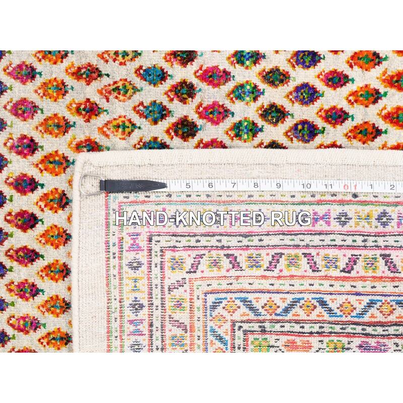 Shahbanu Rugs Colorful Wool And Sari Silk Sarouk Mir Inspired With